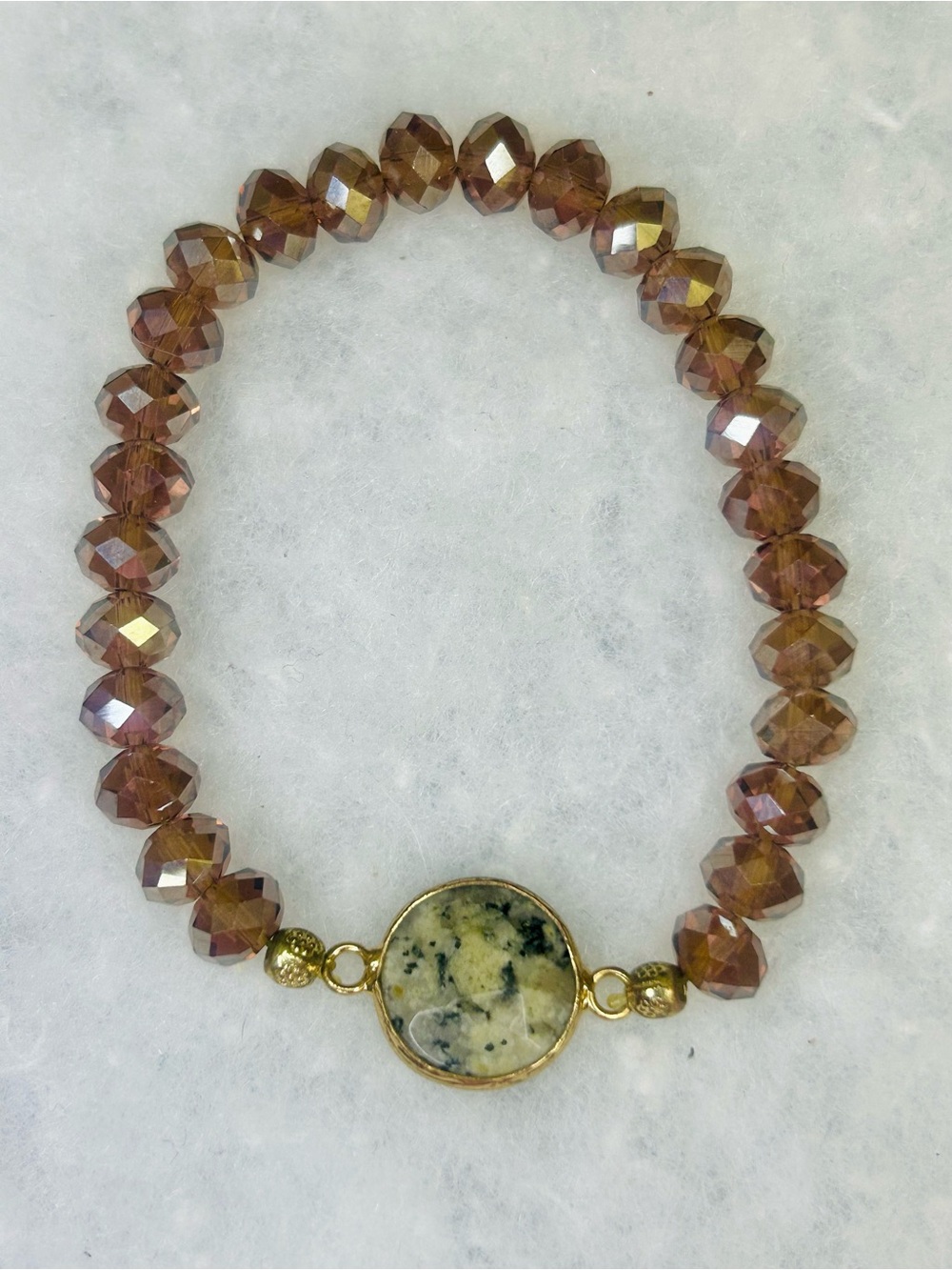 Natural Stone & Faceted Crystal Stretch Bracelet (Contemporary)